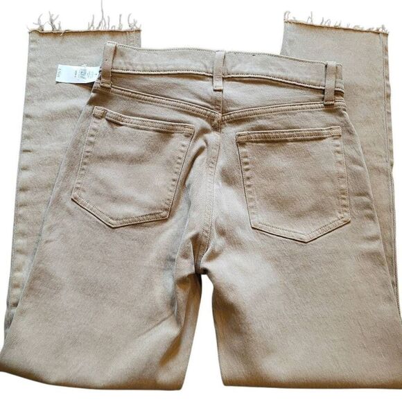 NWT GAP Jeans Women's 2 Tan Cheeky Straight High Rise Raw Hem Neutral - Picture 3 of 5